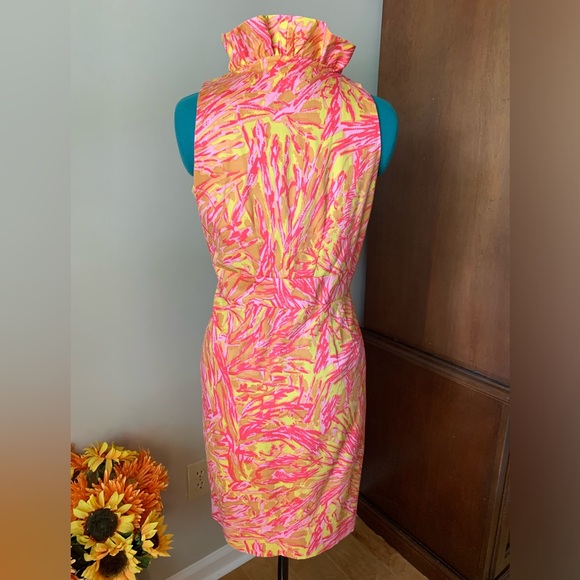 Just Taylor Dress Pink and Yellow v-neck ruffle - Picture 11 of 12